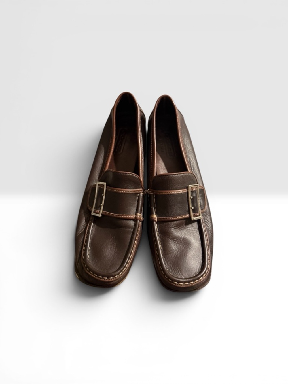 Coach Classic Brown Leather Slip-On Loafers with Buckle
